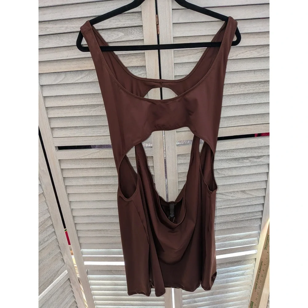SKIMS‎ Recycled Swim Cut Out Tank Dress Cocoa Brown Mini Dress 4X